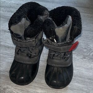 Kids Black and Gray Winter Boots with Faux Fur Lining